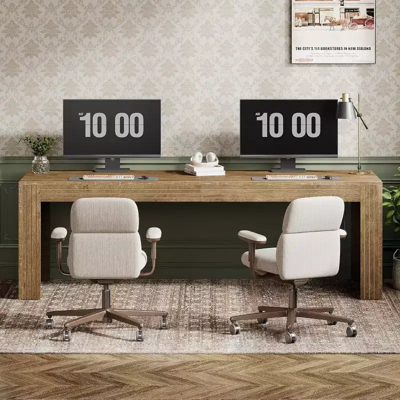 Lantine 79-Inch Extra Long Desk, Two Person Double Desk for Home Office, Wooden Long Computer Desk Writing Table for Office, Vintage Brown