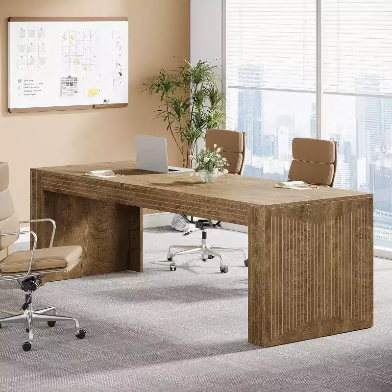 Lantine 79-Inch Extra Long Desk, Two Person Double Desk for Home Office, Wooden Long Computer Desk Writing Table for Office, Vintage Brown