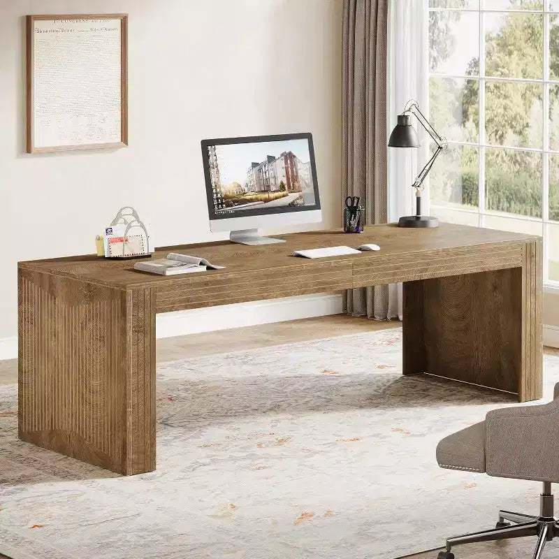Lantine 79-Inch Extra Long Desk, Two Person Double Desk for Home Office, Wooden Long Computer Desk Writing Table for Office, Vintage Brown