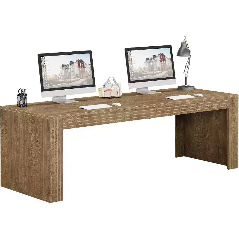 Lantine 79-Inch Extra Long Desk, Two Person Double Desk for Home Office, Wooden Long Computer Desk Writing Table for Office, Vintage Brown