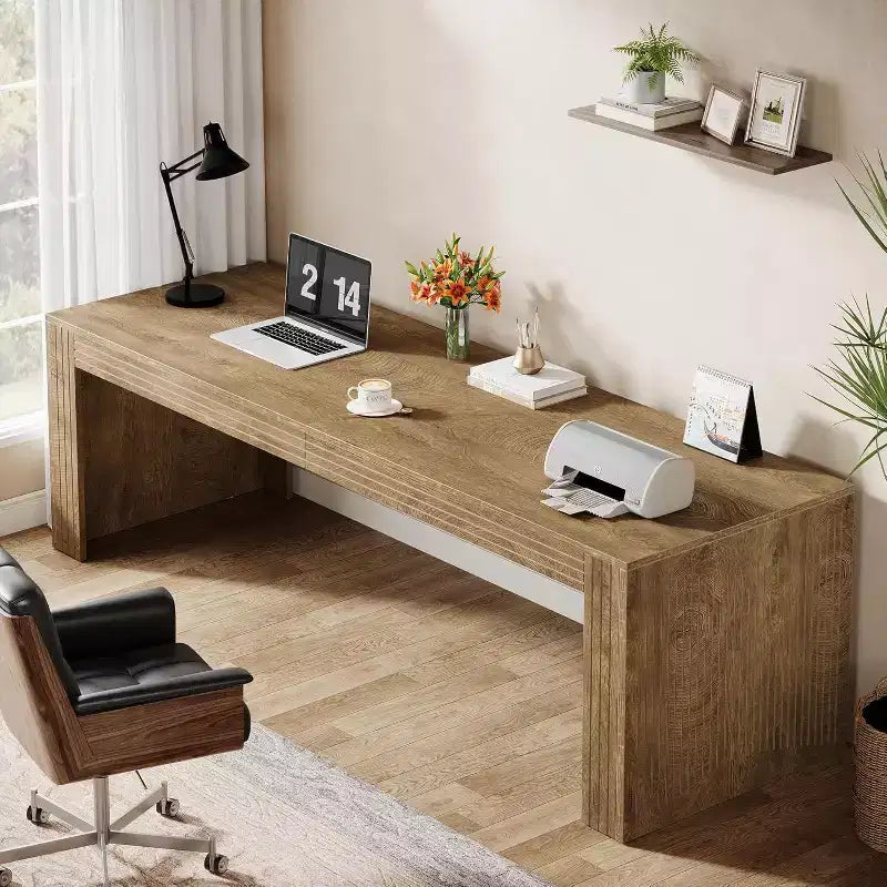 Lantine 79-Inch Extra Long Desk, Two Person Double Desk for Home Office, Wooden Long Computer Desk Writing Table for Office, Vintage Brown