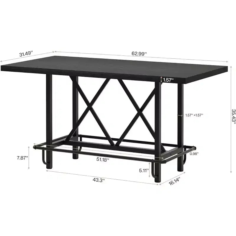 Lantine 63-Inch Bar Table, Industrial Counter Height Pub Table with Metal Footrest for Dining Room, Home Bar, Black