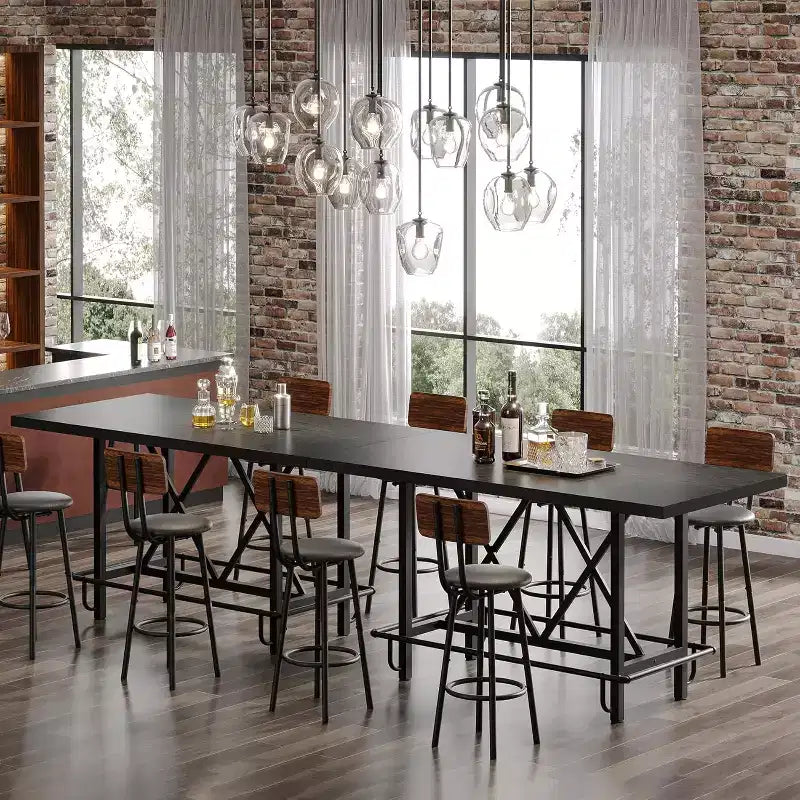 Lantine 63-Inch Bar Table, Industrial Counter Height Pub Table with Metal Footrest for Dining Room, Home Bar, Black
