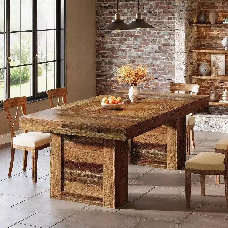 Lantine 63-Inch Farmhouse Dining Table for 6, Rectangle Wooden Kitchen Table with Heavy-Duty Legs for Family Meals, Dining Room, Rustic Brown