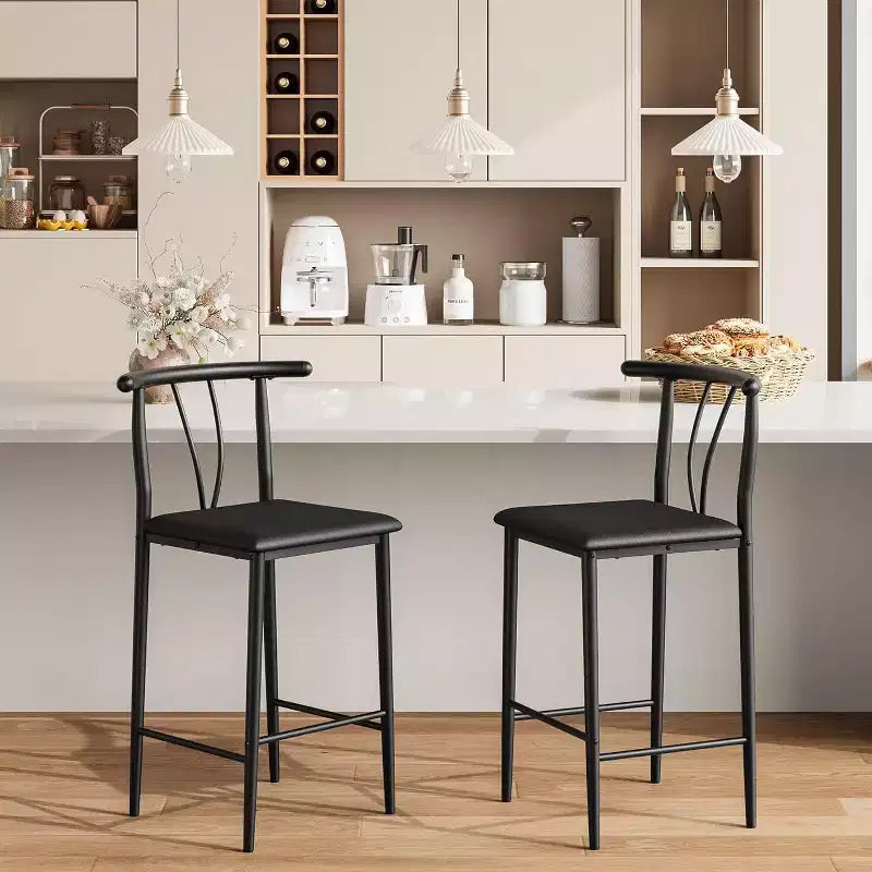 Modern Comfort Bar Stools Set of 2/ 4  25 Inch Counter Height Chairs with Backrest & Footrest, Upholstered Faux Leather, for Kitchen Island, Dining