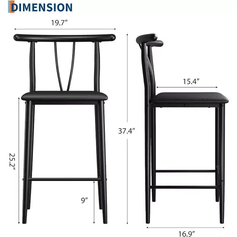 Modern Comfort Bar Stools Set of 2/ 4  25 Inch Counter Height Chairs with Backrest & Footrest, Upholstered Faux Leather, for Kitchen Island, Dining