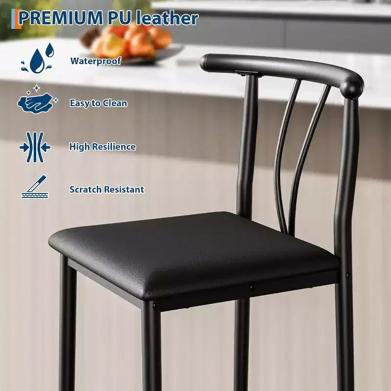 Modern Comfort Bar Stools Set of 2/ 4  25 Inch Counter Height Chairs with Backrest & Footrest, Upholstered Faux Leather, for Kitchen Island, Dining