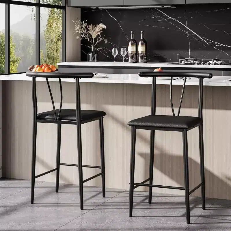 Modern Comfort Bar Stools Set of 2/ 4  25 Inch Counter Height Chairs with Backrest & Footrest, Upholstered Faux Leather, for Kitchen Island, Dining