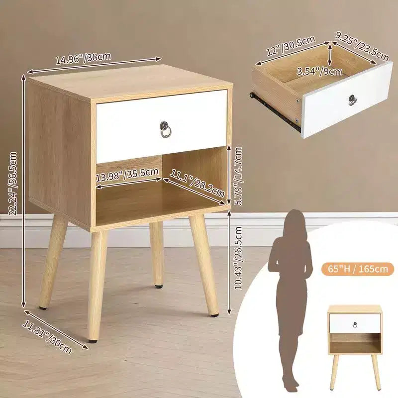 Table de chevet en chêne blanc pieds massifs, poignée anneau