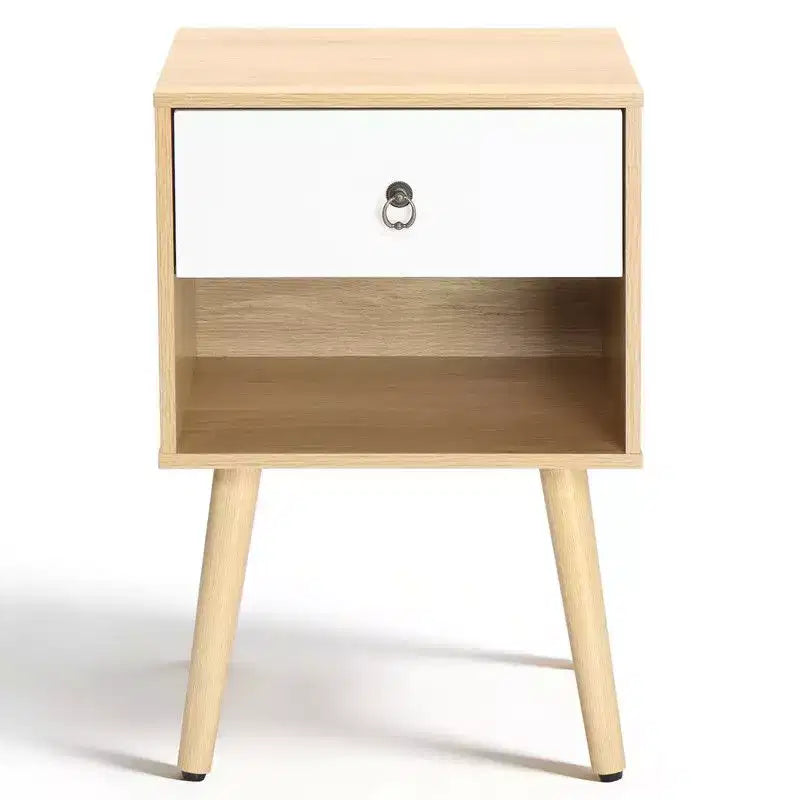 Table de chevet en chêne blanc pieds massifs, poignée anneau