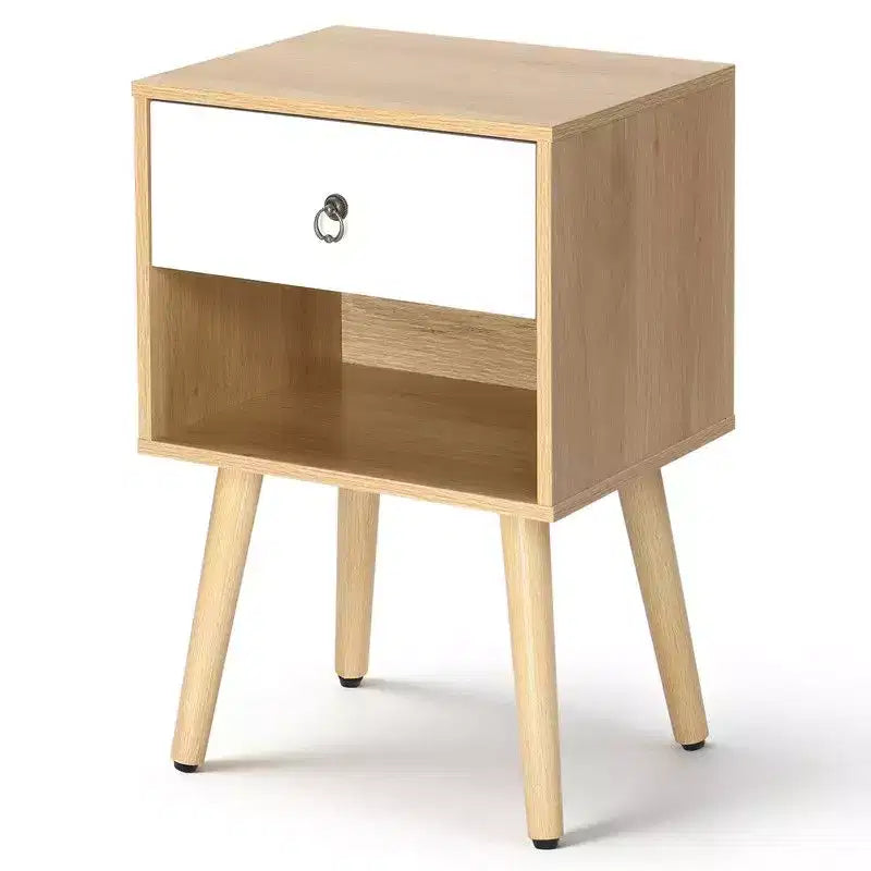Table de chevet en chêne blanc pieds massifs, poignée anneau