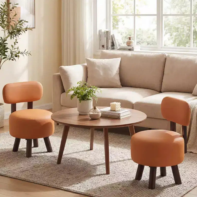 Petits tabourets repose-pieds avec dossier et pieds en bois de caoutchouc
