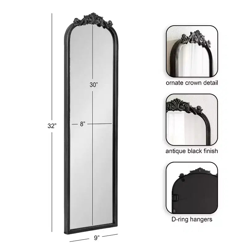 Miroir arche traditionnel, noir, 9x32