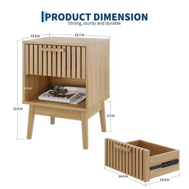 Tables de chevet bohèmes avec tiroir rayé et étagère ouverte, Table d'appoint compacte en bois