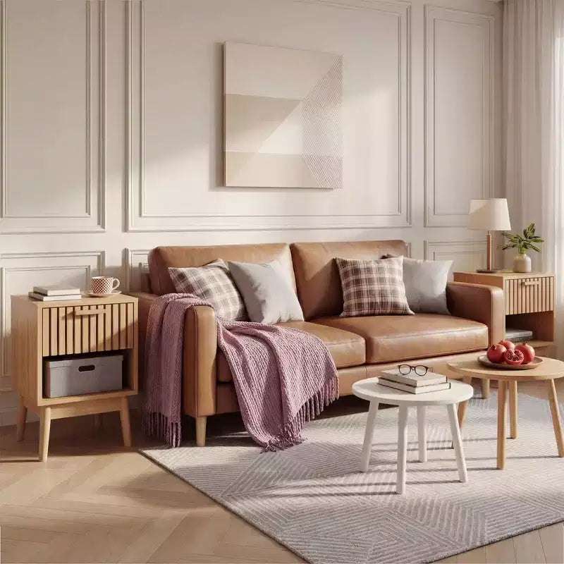 Tables de chevet bohèmes avec tiroir rayé et étagère ouverte, Table d'appoint compacte en bois