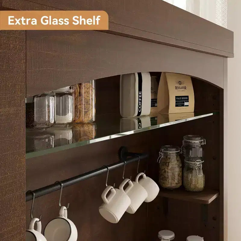 Meuble bar à café de style ferme avec lumières réglables et casier à vin