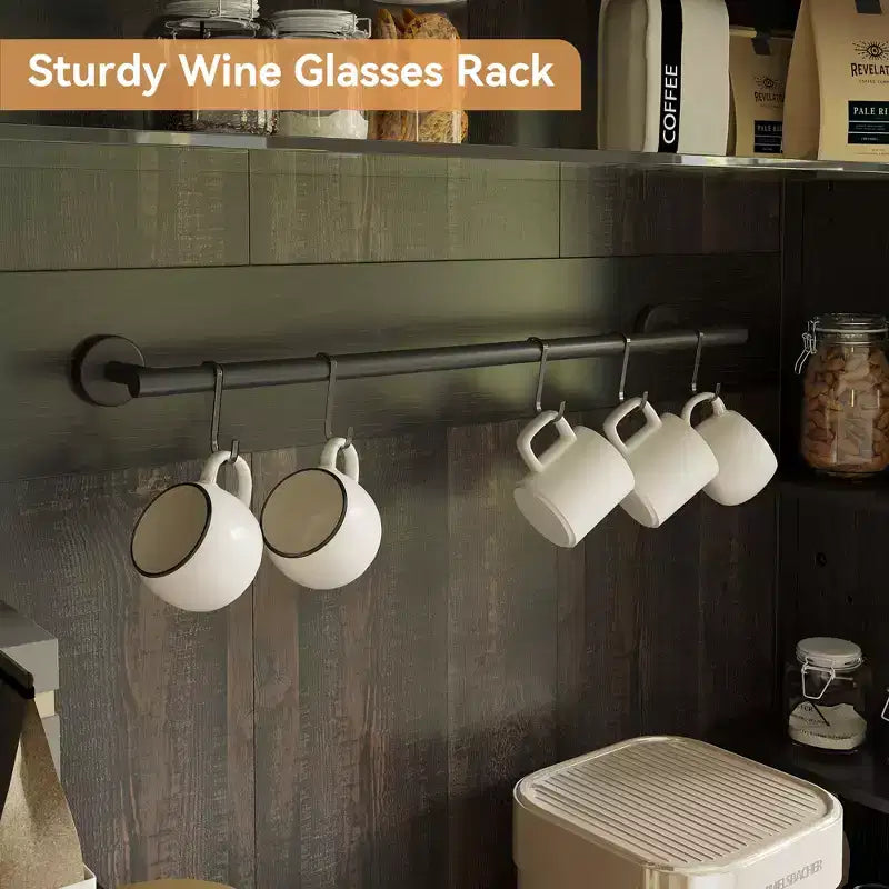 Meuble bar à café de style ferme avec lumières réglables et casier à vin