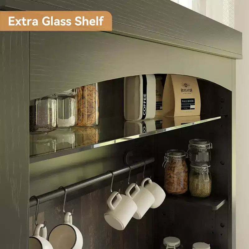 Meuble bar à café de style ferme avec lumières réglables et casier à vin