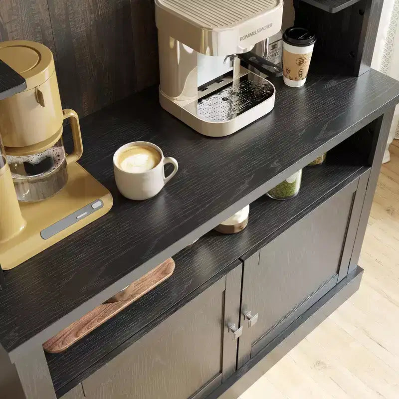 Meuble bar à café de style ferme avec lumières réglables et casier à vin