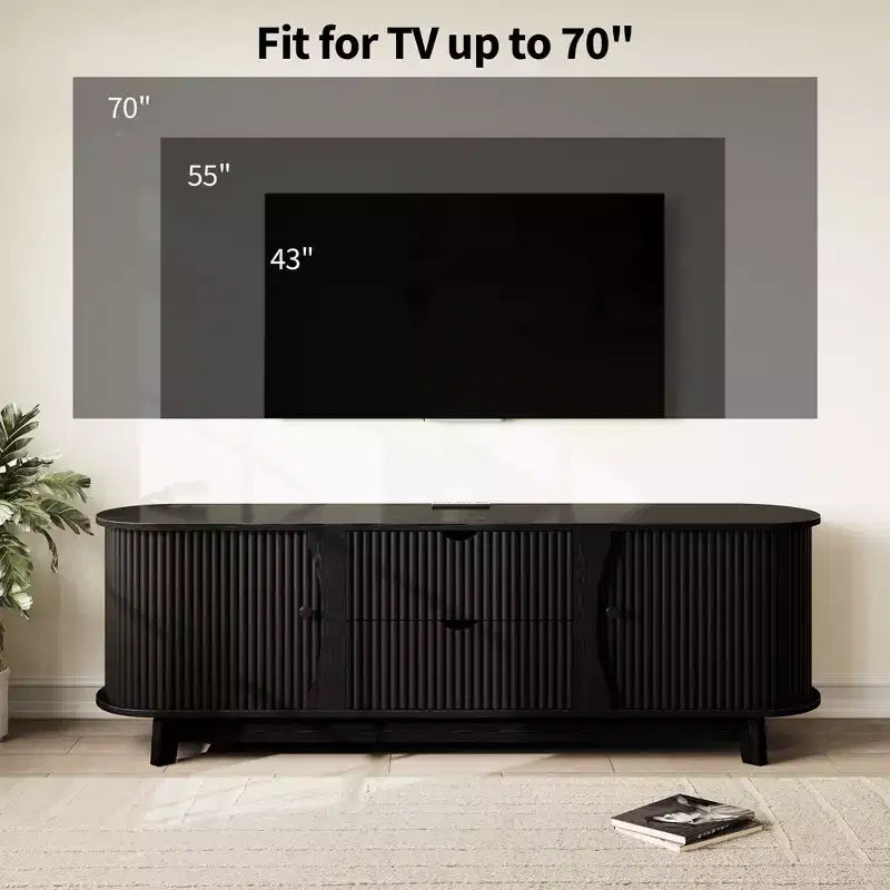 Meuble TV avec prises électriques, 2 tiroirs et 2 portes grillagées