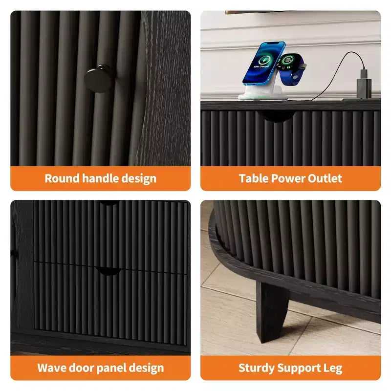 Meuble TV avec prises électriques, 2 tiroirs et 2 portes grillagées