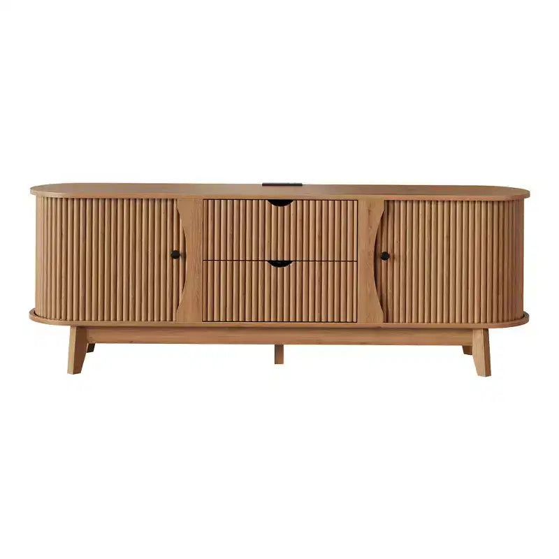 Meuble TV avec prises électriques, 2 tiroirs et 2 portes grillagées