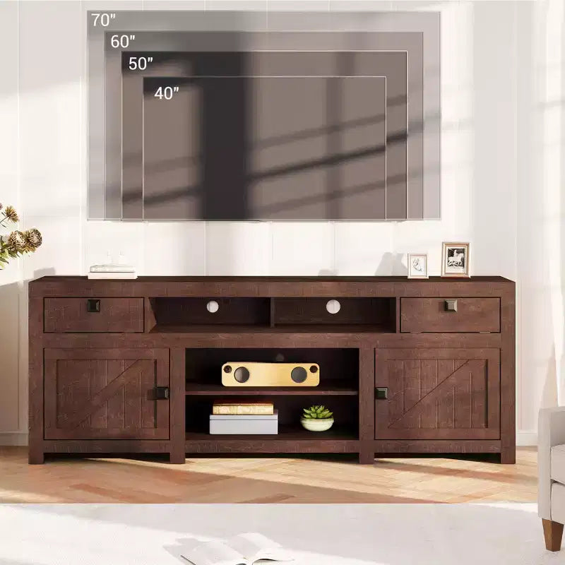 Meuble TV de ferme en bois de 70,1 pouces avec tiroirs pour téléviseurs de 70 pouces, centre de divertissement