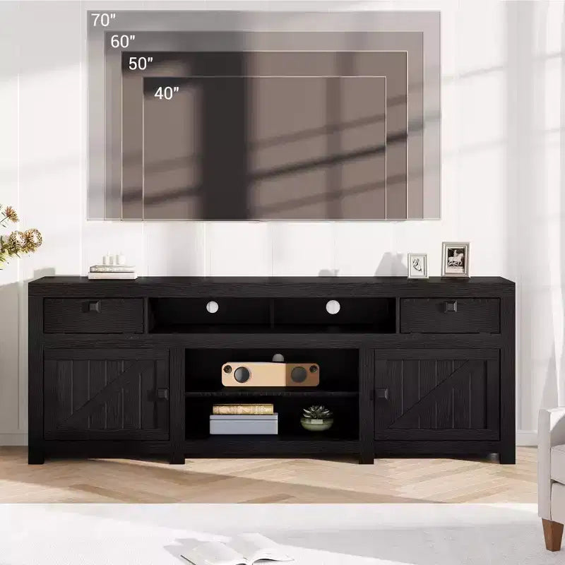 Meuble TV de ferme en bois de 70,1 pouces avec tiroirs pour téléviseurs de 70 pouces, centre de divertissement