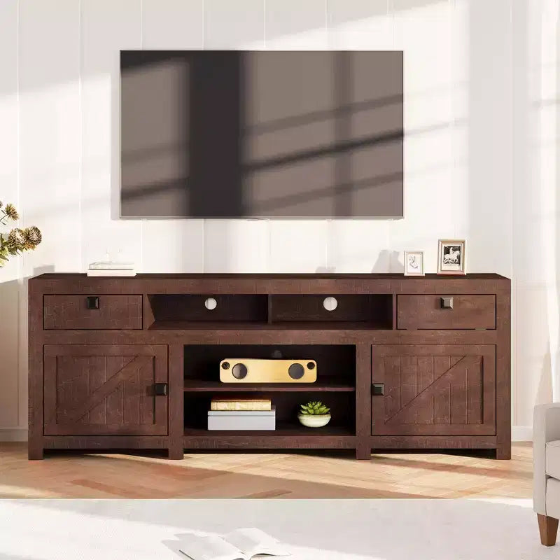 Meuble TV de ferme en bois de 70,1 pouces avec tiroirs pour téléviseurs de 70 pouces, centre de divertissement