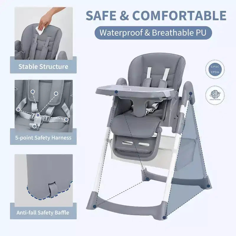 Chaise haute pour enfants, chaise haute pliante pour tout-petits, chaise haute en cuir PU