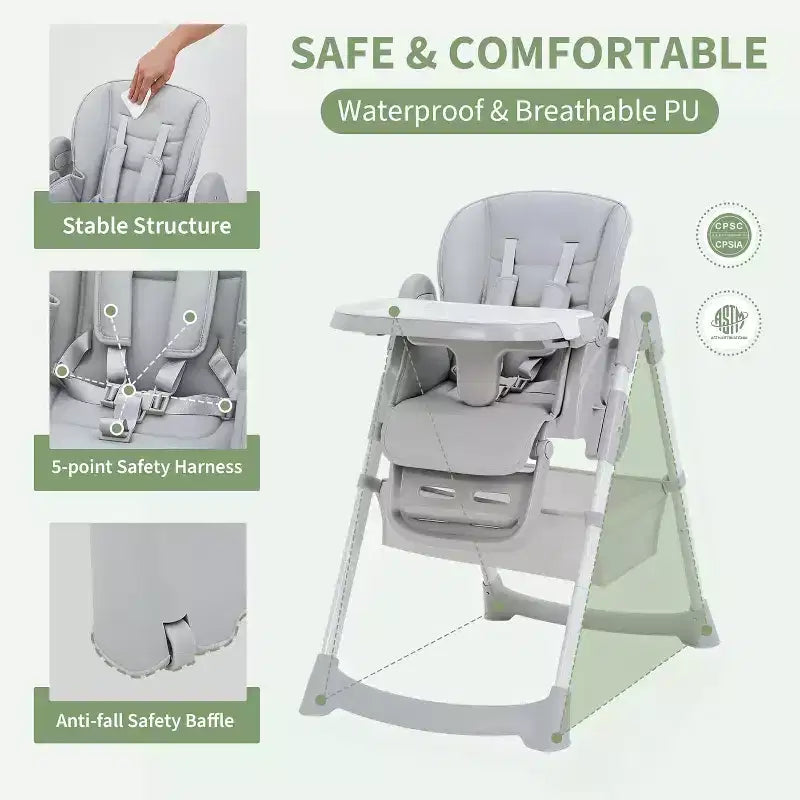 Chaise haute pour enfants, chaise haute pliante pour tout-petits, chaise haute en cuir PU