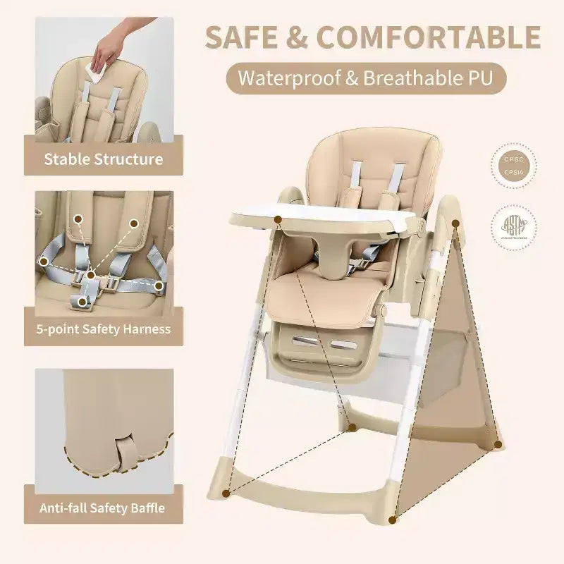 Chaise haute pour enfants, chaise haute pliante pour tout-petits, chaise haute en cuir PU