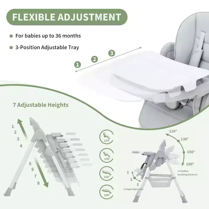 Chaise haute pour enfants, chaise haute pliante pour tout-petits, chaise haute en cuir PU