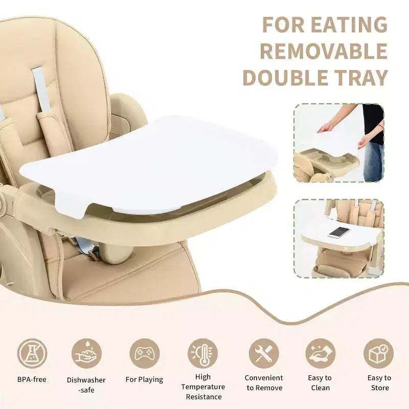 Chaise haute pour enfants, chaise haute pliante pour tout-petits, chaise haute en cuir PU