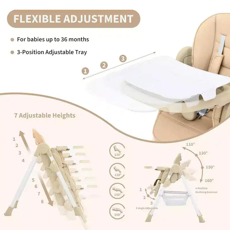 Chaise haute pour enfants, chaise haute pliante pour tout-petits, chaise haute en cuir PU