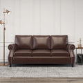80" Modern Faux Leather 3-Seater Sofa with Birch Legs and Nailheads
