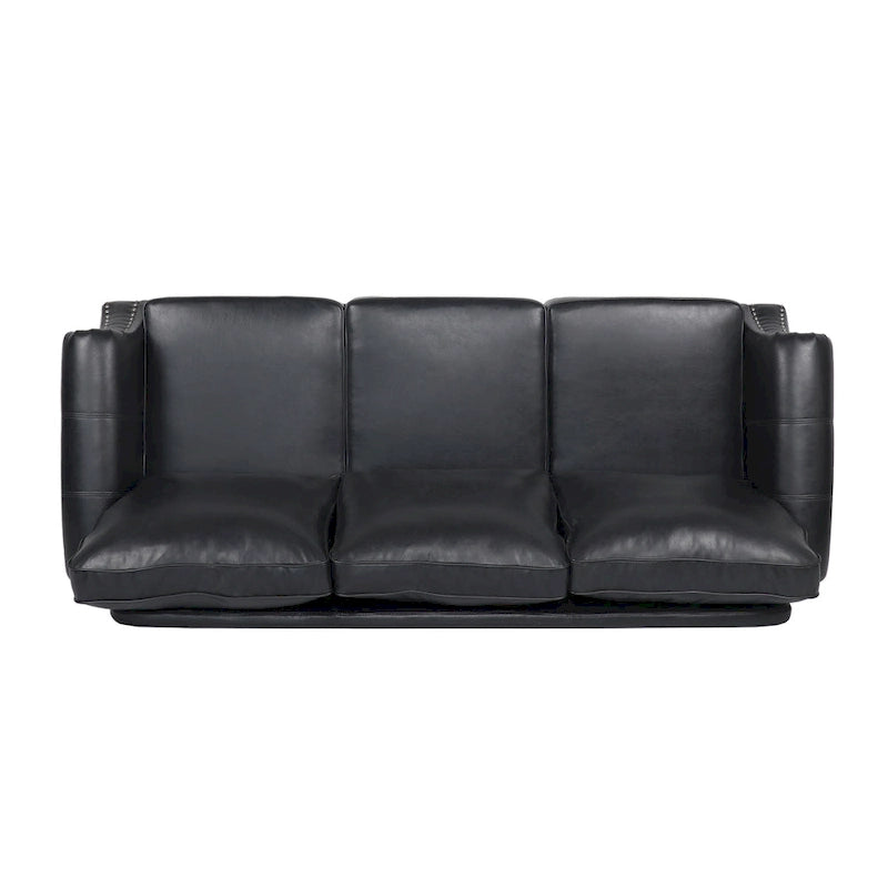 80 Modern Faux Leather 3-Seater Sofa with Birch Legs and Nailheads