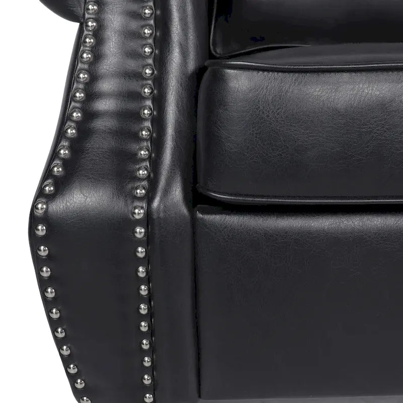80 Modern Faux Leather 3-Seater Sofa with Birch Legs and Nailheads