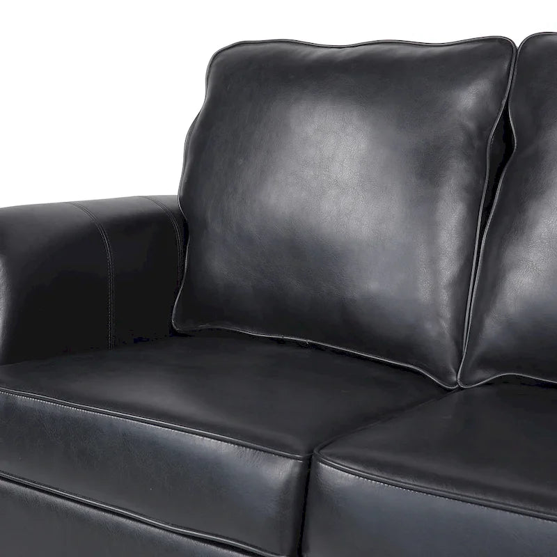 80 Modern Faux Leather 3-Seater Sofa with Birch Legs and Nailheads