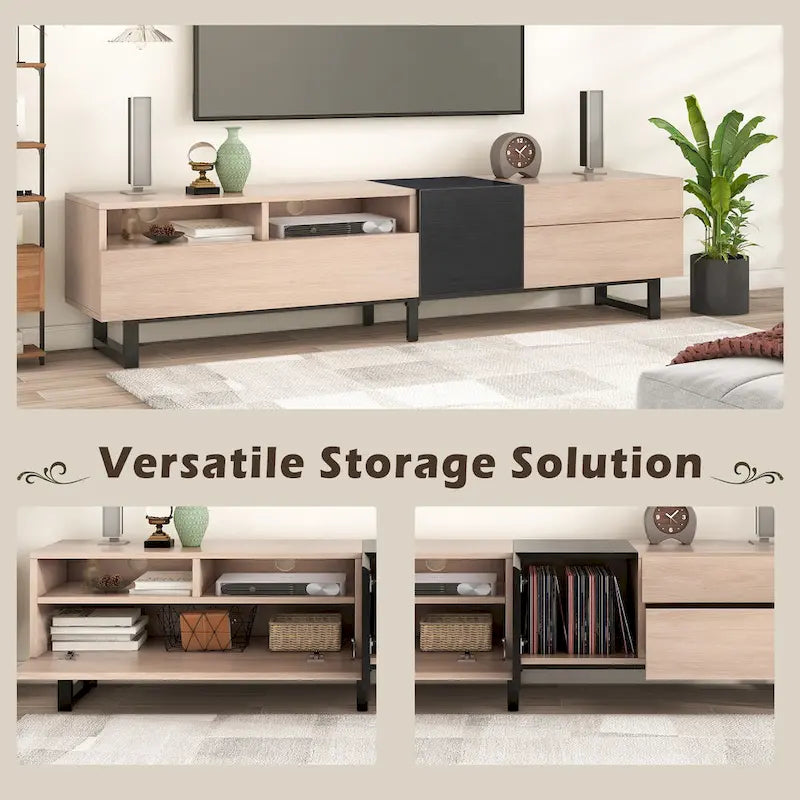 Natural+Black 70.9 TV Stand with Double Storage for 80 TVs
