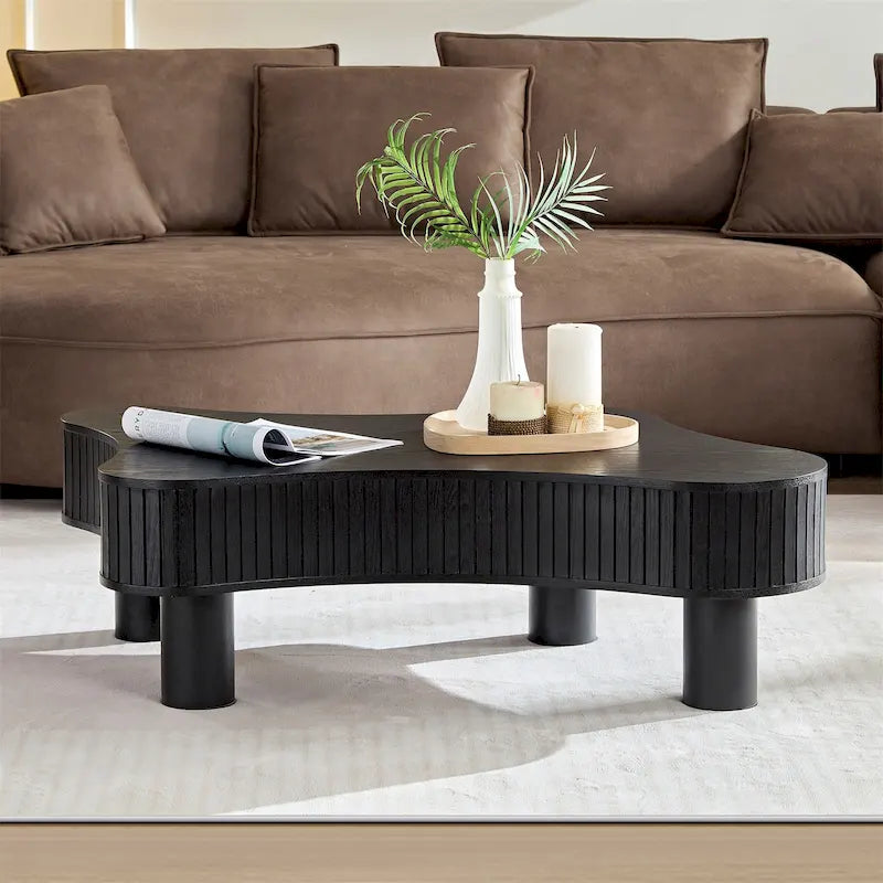 42.52-inch Modern Handcrafted Wooden Drum Coffee Table