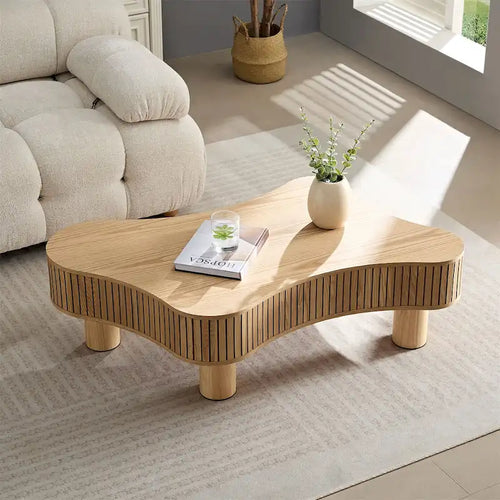 42.52-inch Modern Handcrafted Wooden Drum Coffee Table