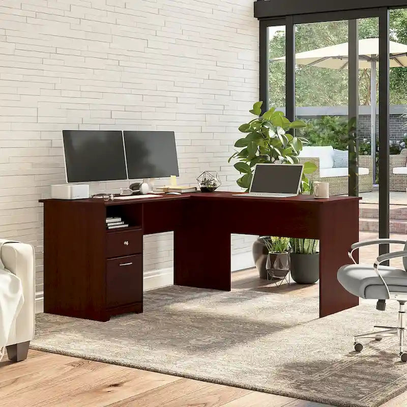 Cabot 60W L-Desk with Hutch and Drawers by Bush Furniture