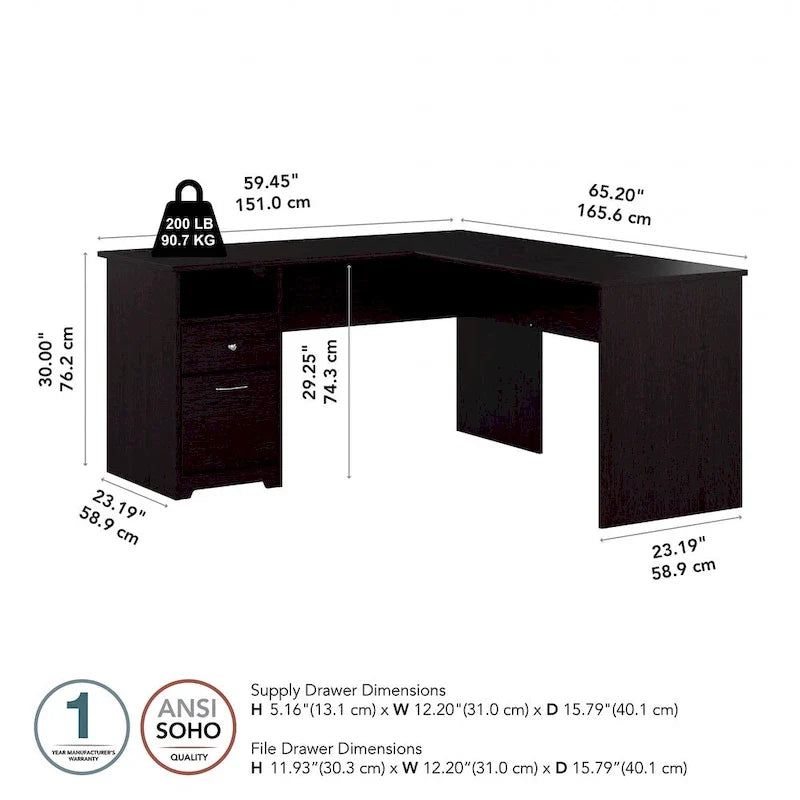 Cabot 60W L-Desk with Hutch and Drawers by Bush Furniture