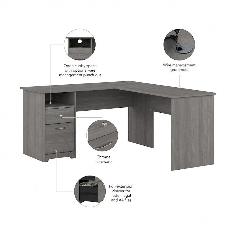 Cabot 60W L-Desk with Hutch and Drawers by Bush Furniture