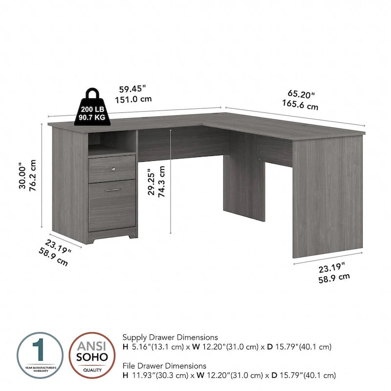 Cabot 60W L-Desk with Hutch and Drawers by Bush Furniture