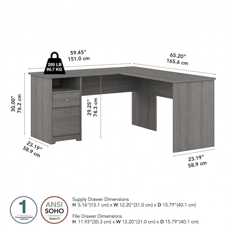 Cabot 60W L-Desk with Hutch and Drawers by Bush Furniture