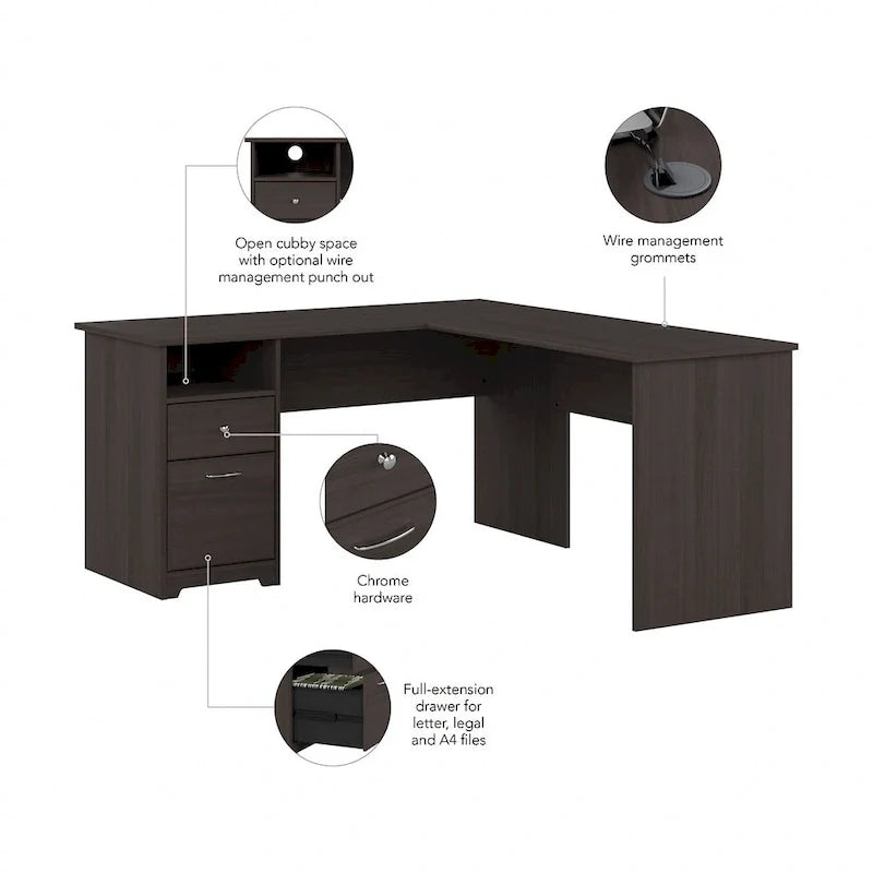 Cabot 60W L-Desk with Hutch and Drawers by Bush Furniture
