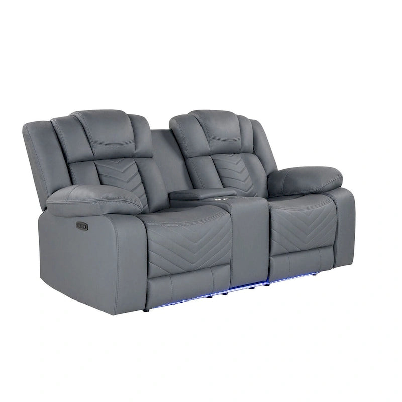 75 Light Gray Faux Leather Power Reclining Loveseat With Storage