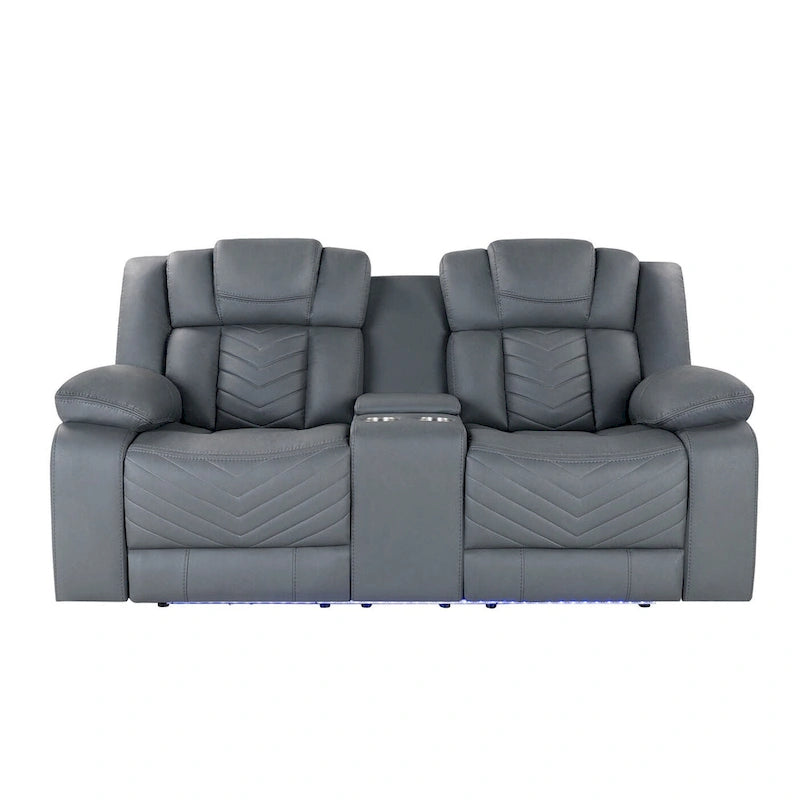 75 Light Gray Faux Leather Power Reclining Loveseat With Storage